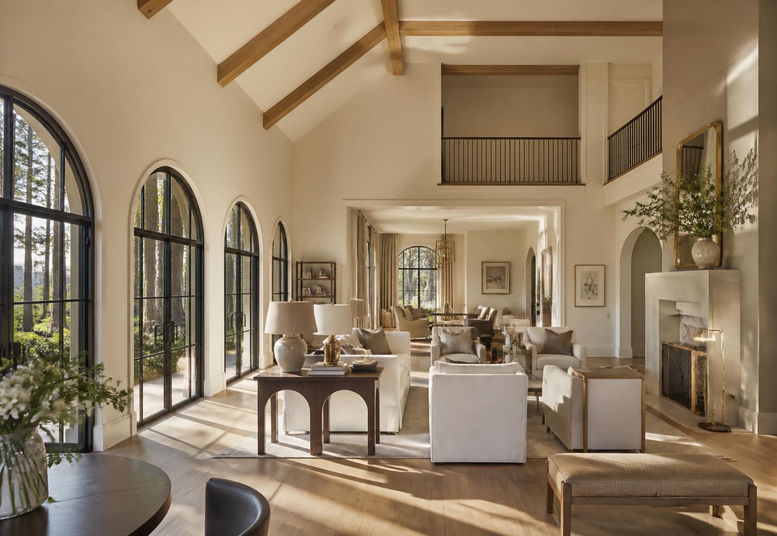 Sunlit modern living room with wide light oak plank flooring